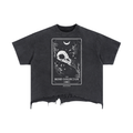 Bone Collector Raven Skull Distressed Hem T-Shirt